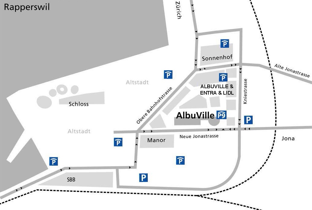 Anfahrt Albuville Rapperswil - Stadtplan
