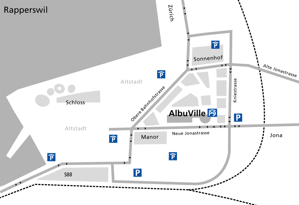 Anfahrt Albuville Rapperswil - Stadtplan